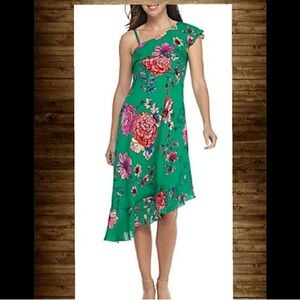 Chris McClain Green Floral One-Shoulder Green Dress 14